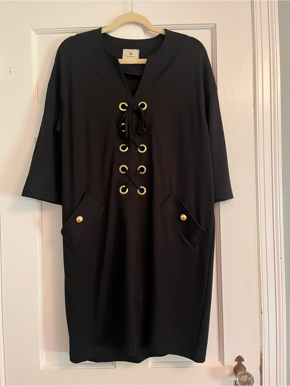 Tuckernuck Black Lace-Up Dress with Gold Grommets
